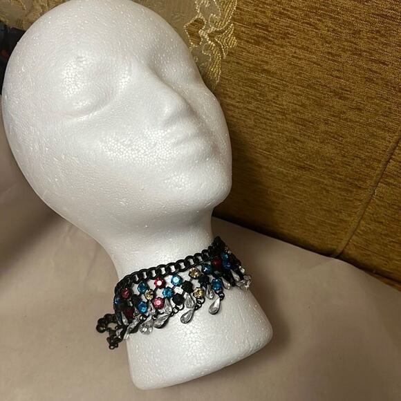 RHINESTONE NECKLACE HEAVY JEWELED MULTICOLORED‎ - Picture 1 of 6